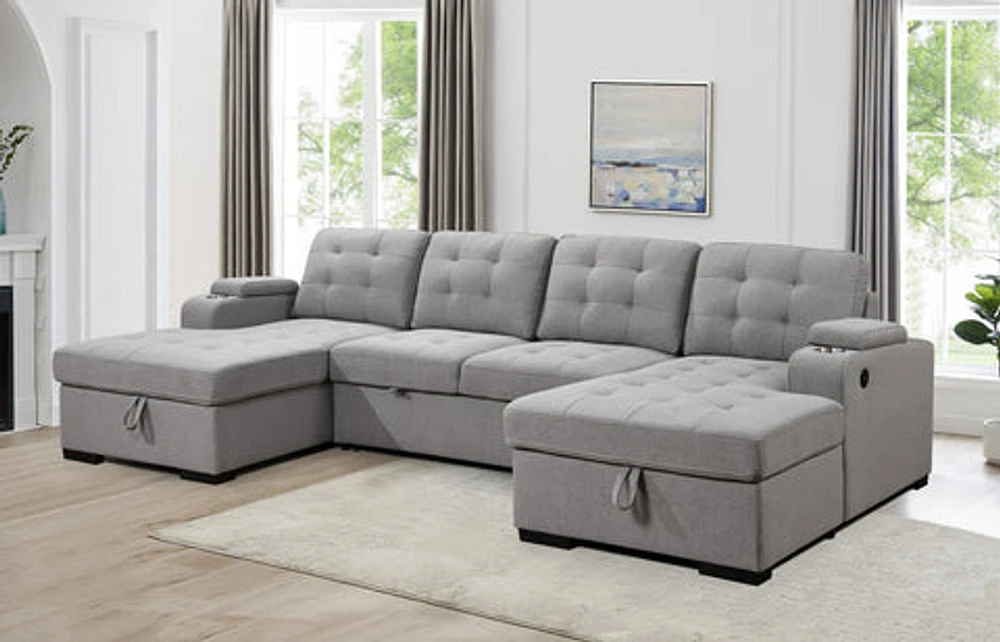 Alonso Sleeper U-shaped sectional with USB - Stone