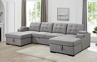 Alonso Sleeper U-shaped sectional with USB - Stone