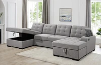 Alonso Sleeper U-shaped sectional with USB - Stone