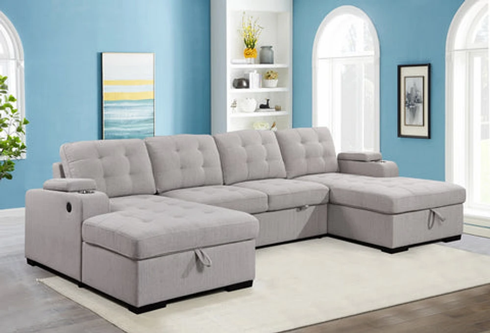 Alonso Sleeper U-shaped sectional with USB - Stone