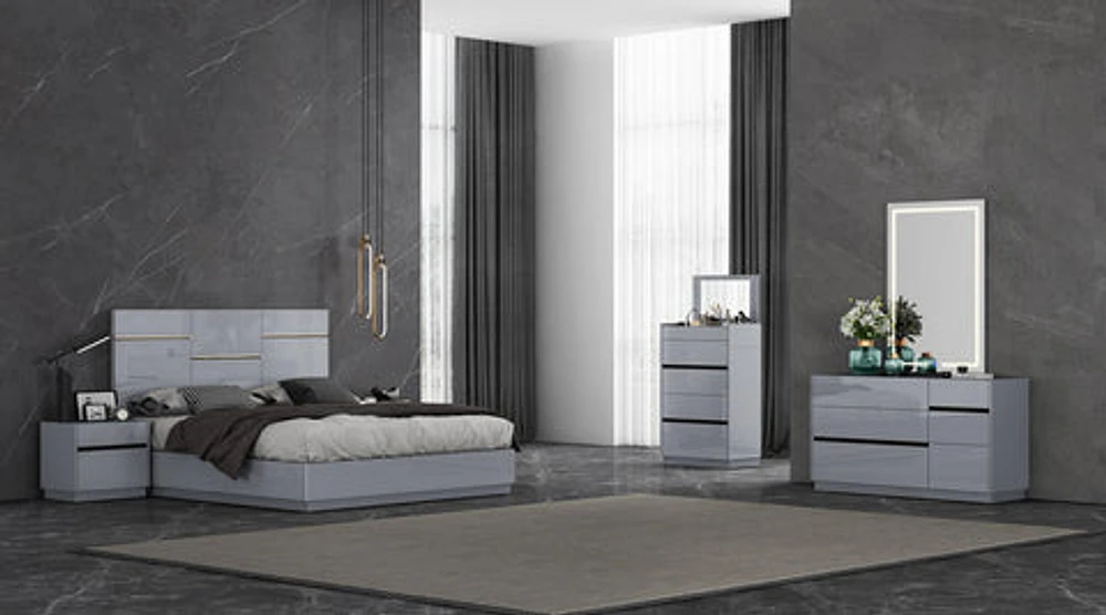 Gilly Grey Glossy Finish Night Stand - Greater Vancouver Furniture