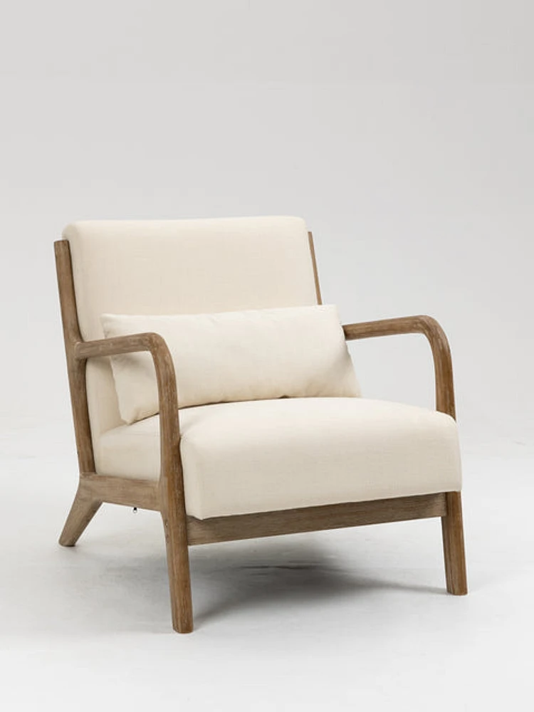 Pose Accent Chair with Wooden Legs - Beige