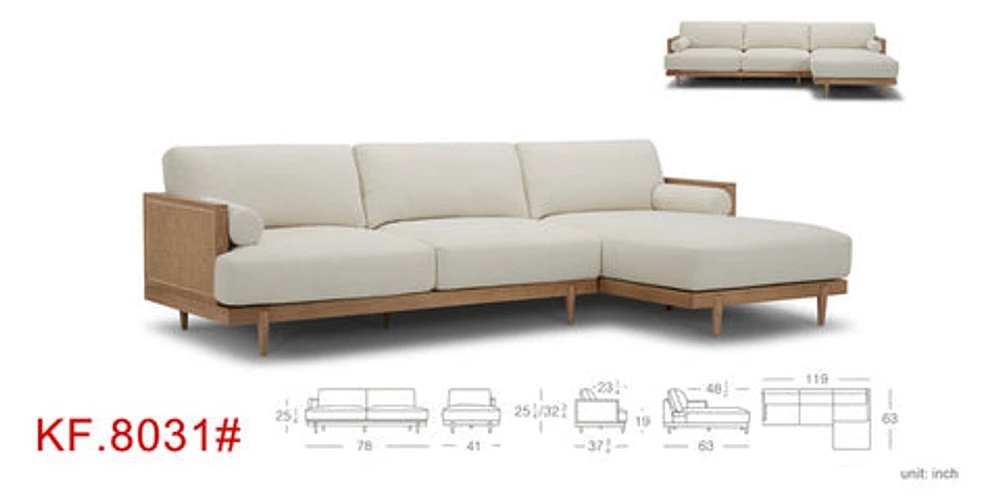 Cesca Solid Oak Wood and Fabric Sectional - Mellow Ivory