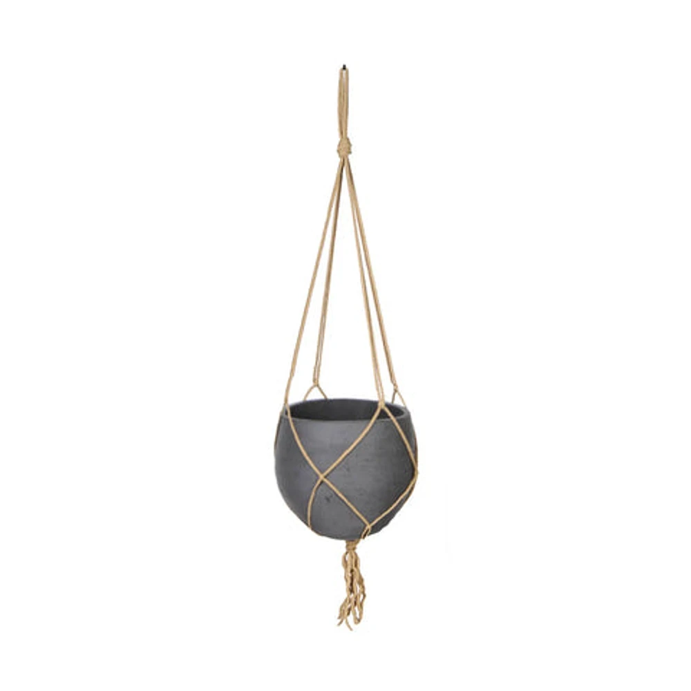 Craft Small Hanging Pot With Netting - Charcoal Grey