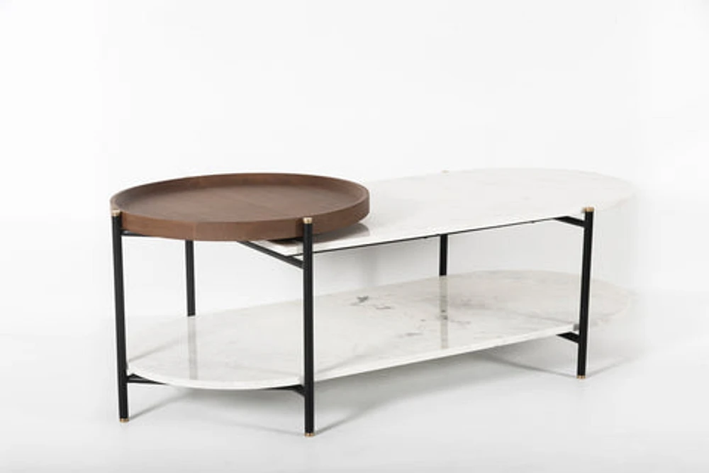 Eske Mango Wood Marble Coffee Table