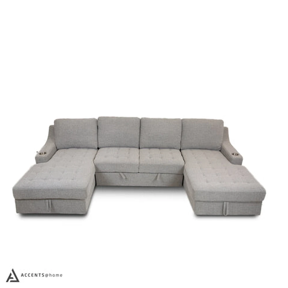 Solene U-shaped Media Sleeper Sectional - Thora Stone