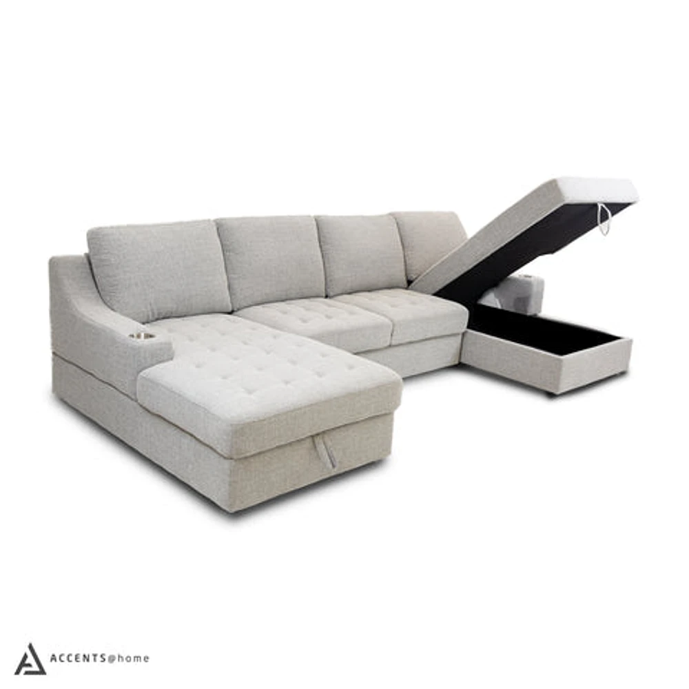 Solene U-shaped Media Sleeper Sectional - Thora Stone