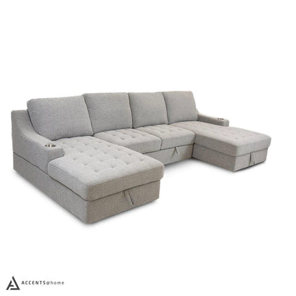 Solene U-shaped Media Sleeper Sectional - Thora Stone