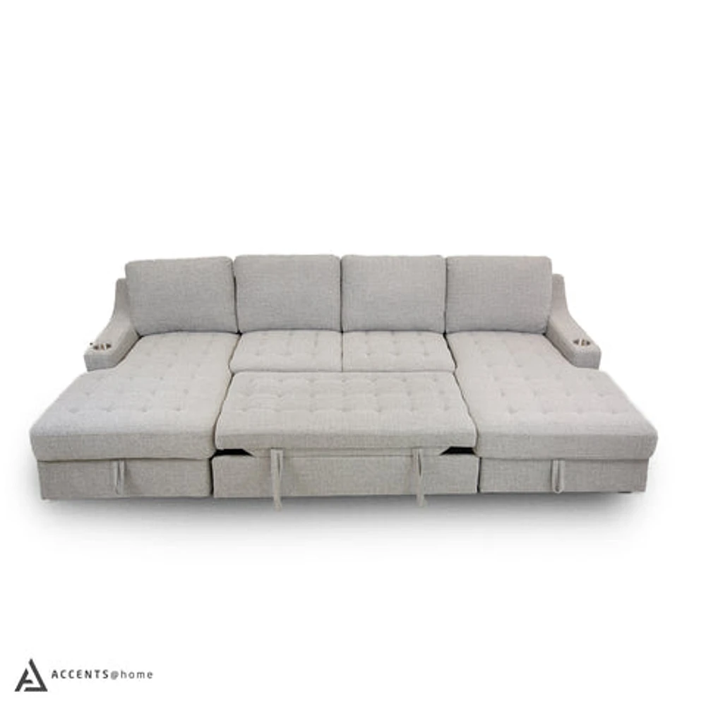 Solene U-shaped Media Sleeper Sectional - Thora Stone