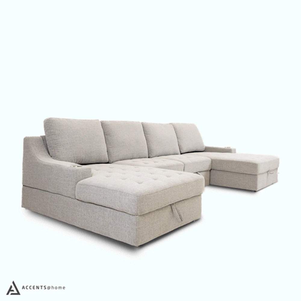 Solene U-shaped Media Sleeper Sectional - Thora Stone