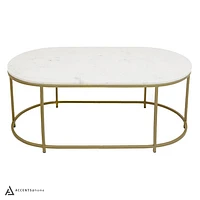 FLOOR MODEL TANE MARBLE & GOLD OVAL COFFEE TABLE