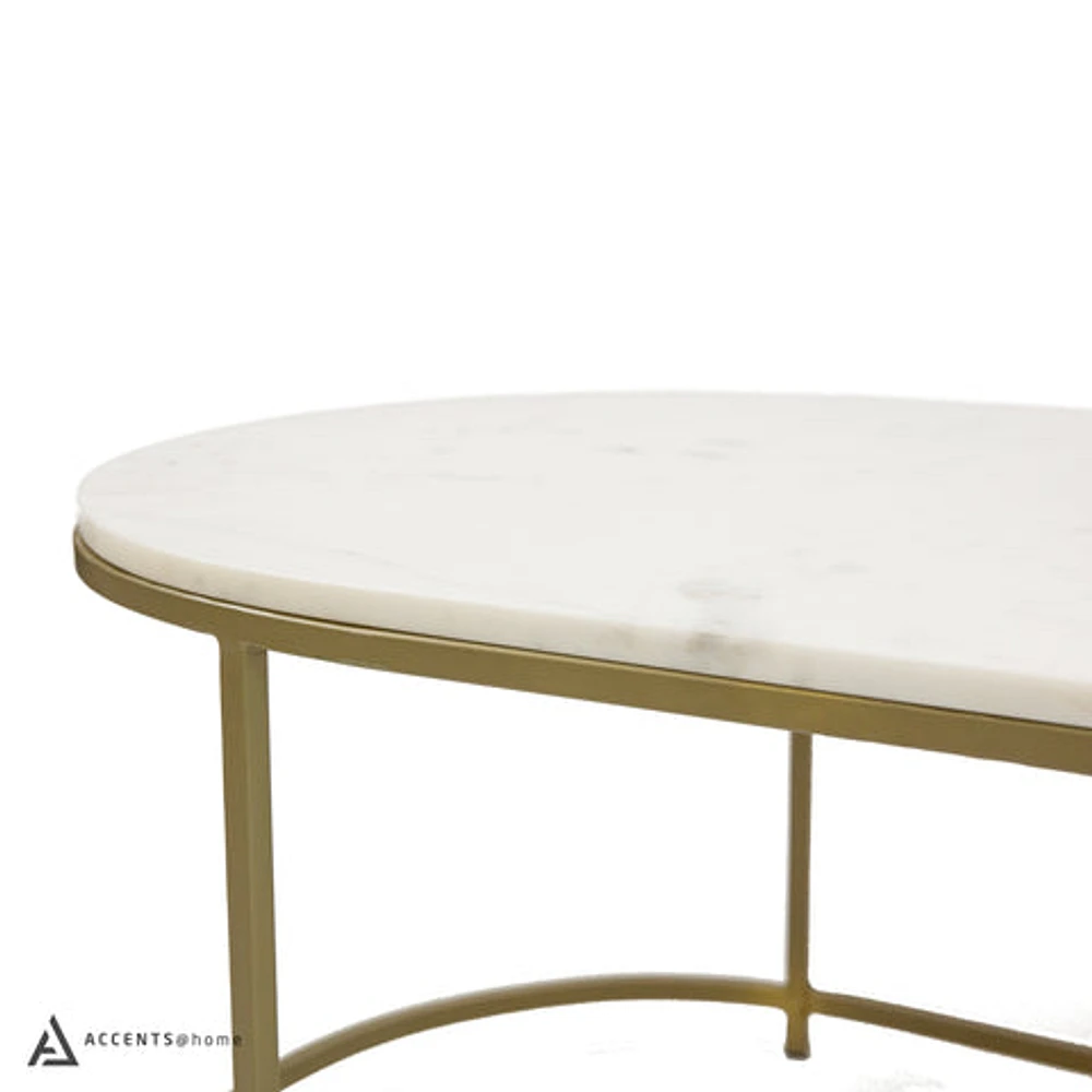 FLOOR MODEL TANE MARBLE & GOLD OVAL COFFEE TABLE