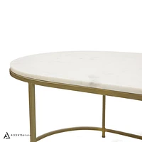 FLOOR MODEL TANE MARBLE & GOLD OVAL COFFEE TABLE