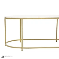 FLOOR MODEL TANE MARBLE & GOLD OVAL COFFEE TABLE