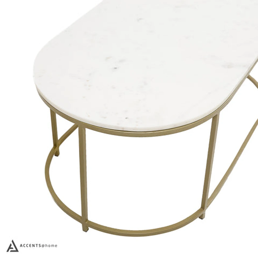 FLOOR MODEL TANE MARBLE & GOLD OVAL COFFEE TABLE