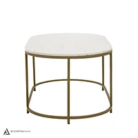 FLOOR MODEL TANE MARBLE & GOLD OVAL COFFEE TABLE