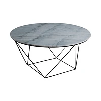 Valencia Round Coffee Table - Grey Marble/Black Matte