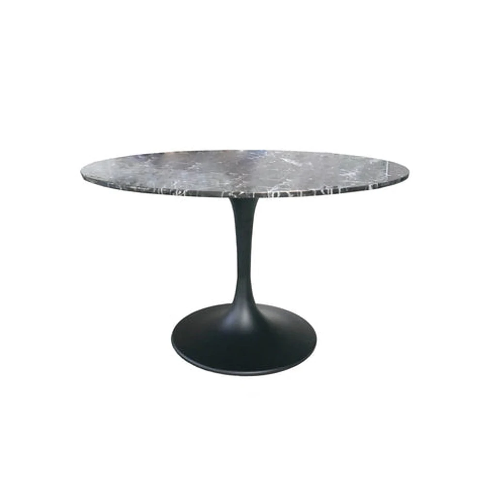 Valencia Round Dining Table - Black Marble/Sleek Matte Black Base