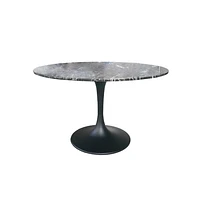 Valencia Round Dining Table - Black Marble/Sleek Matte Black Base