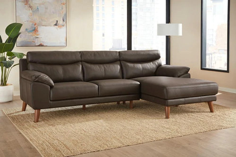 Farmi Genuine Leather Sectional - Brown