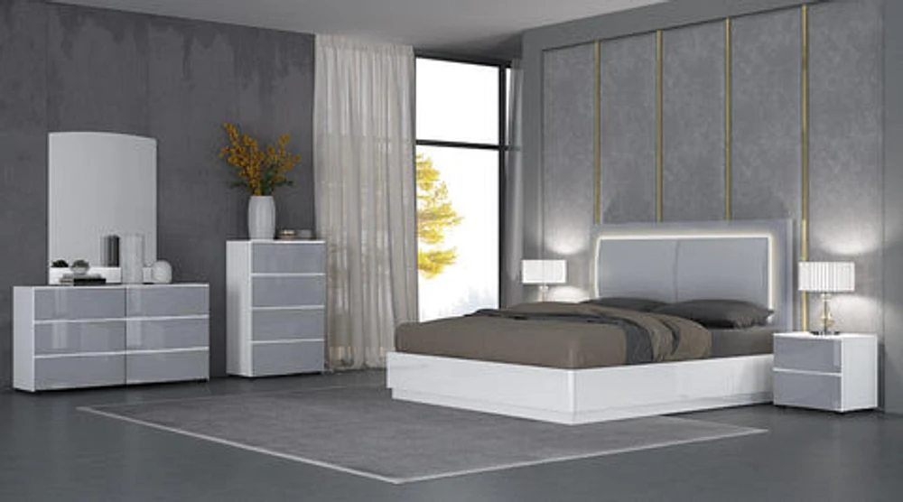 Haven Two Tone Glossy King Bed With LED