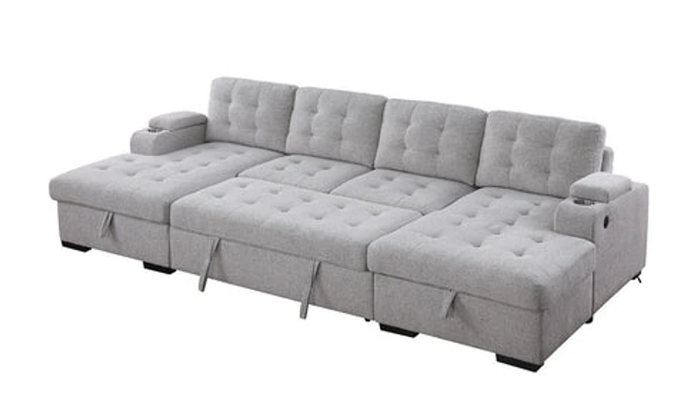 Alonso Sleeper U-shaped Premium Fabric Sleeper Sectional - Light Grey