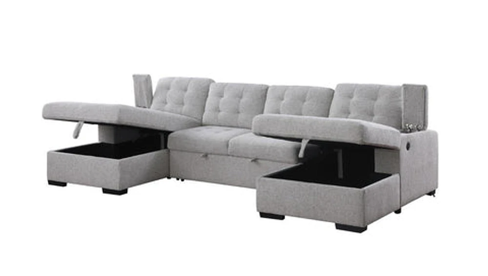 Alonso Sleeper U-shaped Premium Fabric Sleeper Sectional - Light Grey