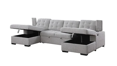 Alonso Sleeper U-shaped Premium Fabric Sleeper Sectional - Light Grey