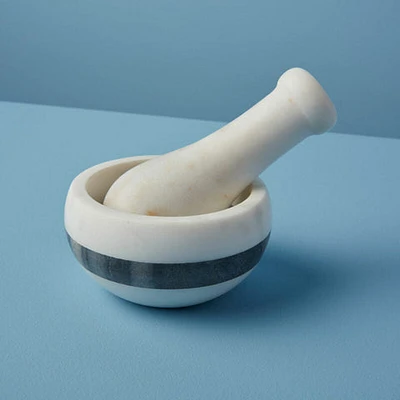 White & Gray Marble Mortar & Pestle