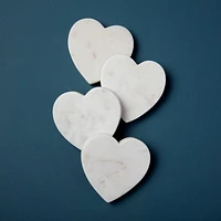 White Marble Heart Coasters - Set of 4