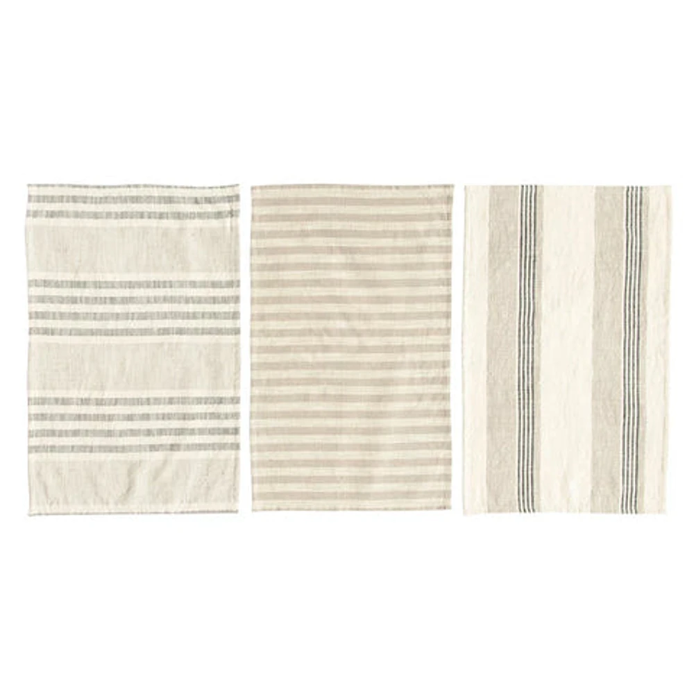 Woven Cotton Striped Tea Towels - Set of 3