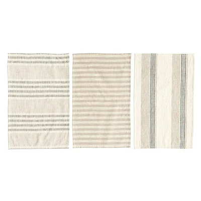 Woven Cotton Striped Tea Towels - Set of 3