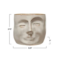 Stoneware Mini Planter with Face, Reactive Glaze