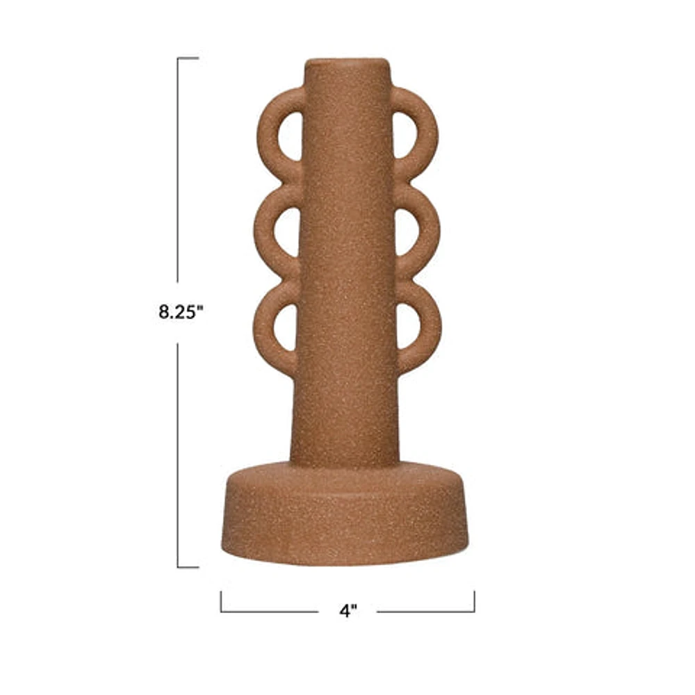 Stoneware Taper Holder w/ Handles, Sand Finish