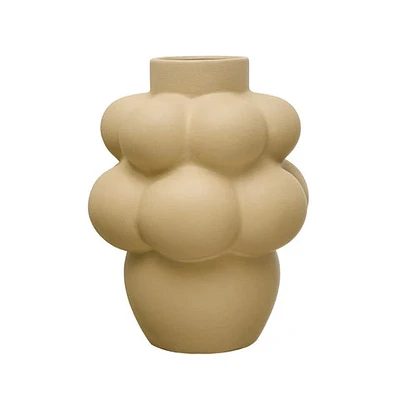 Stoneware Formed Vase, Sand Finish, Cream Color