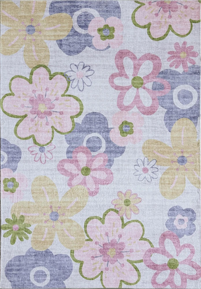 Blush Bloom Daisy Patterned Rug Pink