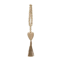 Wood Beads with Heart Icon and Jute Tassel