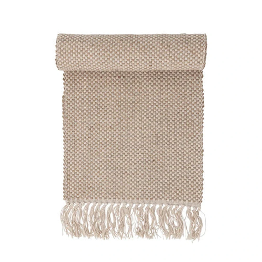 Woven Jute and Cotton Table Runner with Fringe