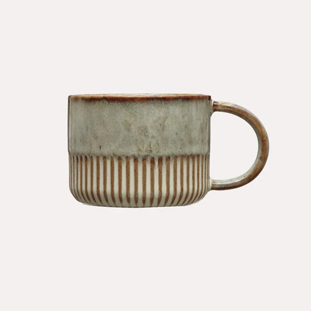 14 oz. Stoneware Mug with Crimped Bottom, Reactive Glaze