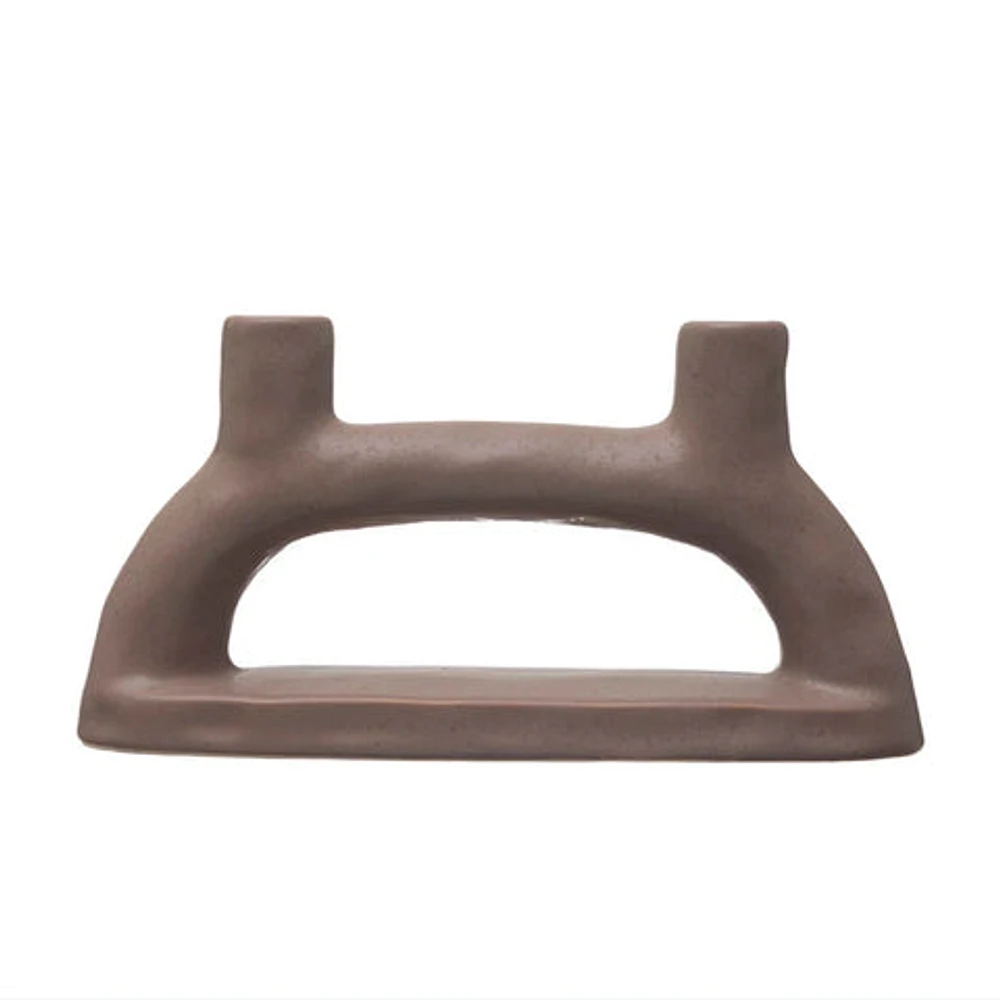 Stoneware Double Taper Holder, Matte Brown Finish