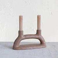 Stoneware Double Taper Holder, Matte Brown Finish