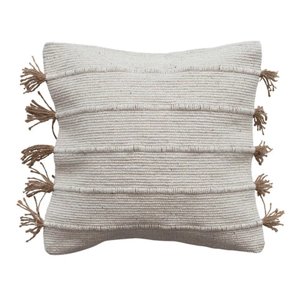 Woven Jute & Cotton Dhurrie Pillow w/ Tassels, Polyester Fill