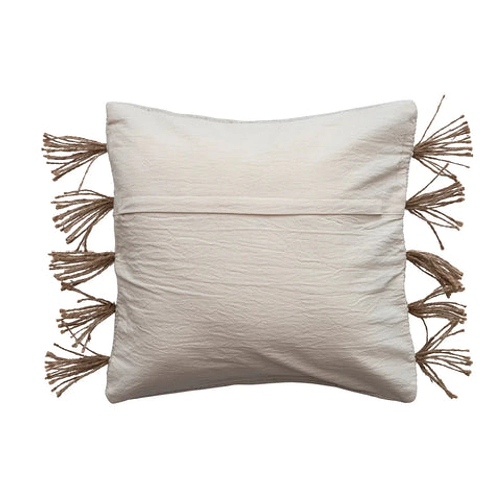 Woven Jute & Cotton Dhurrie Pillow w/ Tassels, Polyester Fill