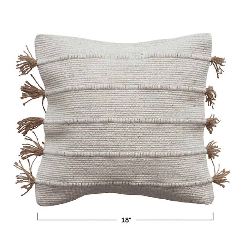 Woven Jute & Cotton Dhurrie Pillow w/ Tassels, Polyester Fill