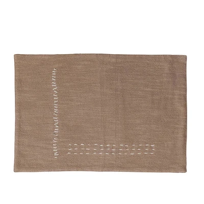 Hand-Embroidered Cotton Slub Placemat, Tan Color