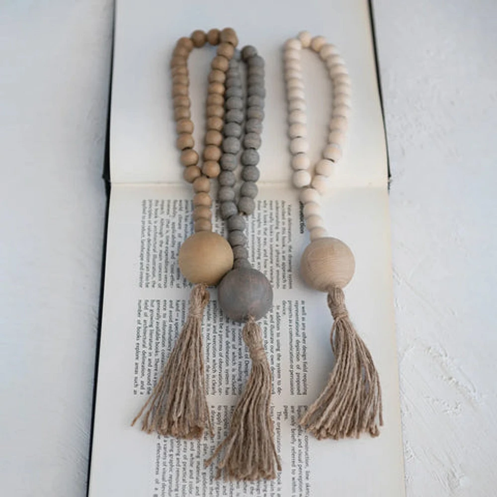 Wood Beads w/ Jute Rope Tassel