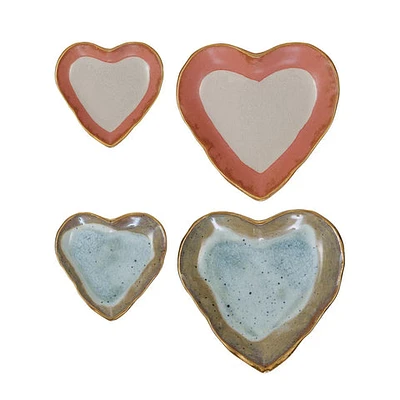 Stoneware Heart Dish w/ Gold Edge - Set of 2