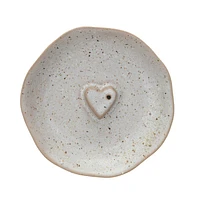 Stoneware Incense Dish/Holder w/ Embossed Heart