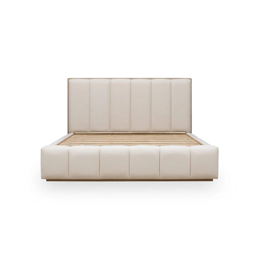 Gardenia Wood Frame Upholstered Platform Bed Cotton and Chai