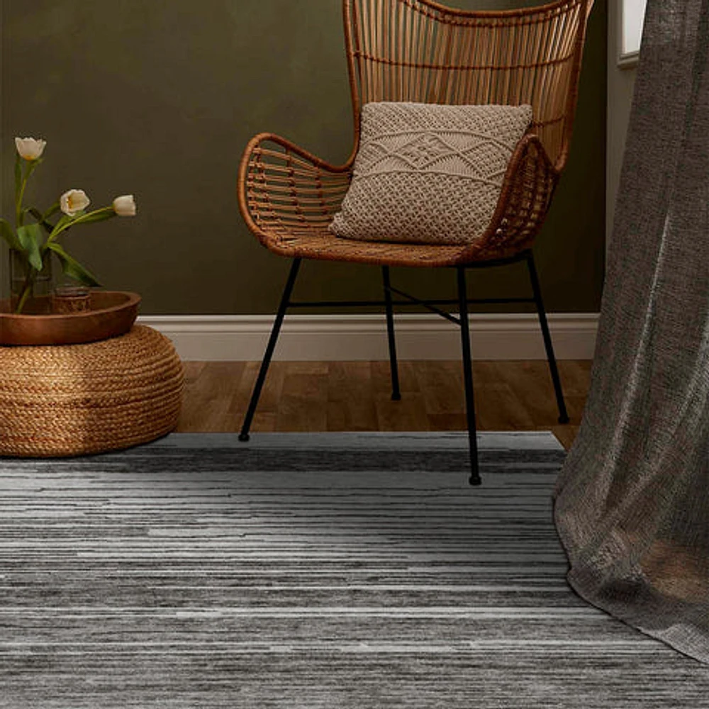Leela Grey Modern Brushstroke Patterned Rug